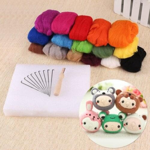 New DIY 16 Colors Wool + 9 Needles Felting Handle Mat Set Starter Tool Kit
