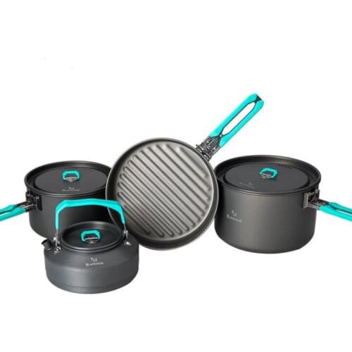 Outdoor Camping Tableware Set Backpacking Picnic 2 Pot 1 Frypan 1 Kettle Alumina Durable Cookware Folding Cooking Set