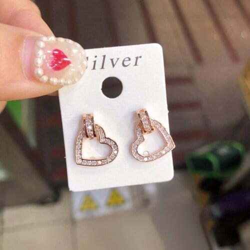 New Arrival Rose Gold Heart Earrings Fashion Cubic Zirconia CZ Crystal Small Earrings For Women Wedding Party Jewelry Gifts