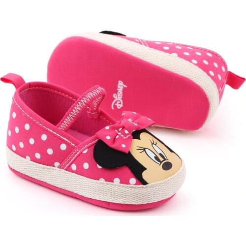 Disney Minnie mouse spring and summer new 0-1 female baby Crib shoes soft bottom cartoon Princess baby girls toddler shoes