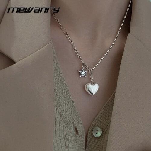 Mewanry 925 Sterling Silver Chain Necklace for Women Trendy Vintage Hip Hop Elegant Glossy LOVE Heart Party Jewelry Wholesale