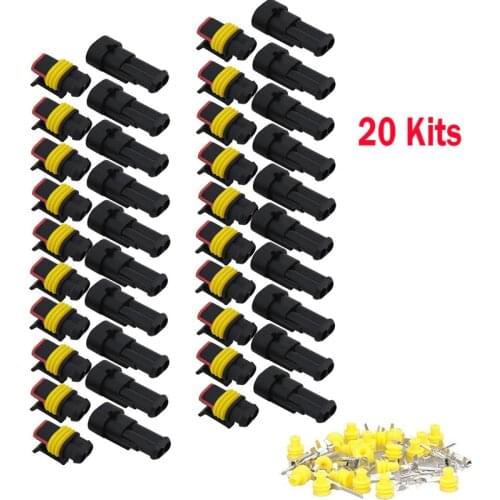 20 Set Car 2-Pin Way Sealed Waterproof Electrical Wire Auto Connector Plug Sealed Waterproof Connectors Kit