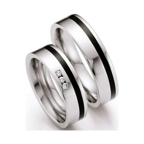 Custom black inlay surgical titanium stainless steel wedding bands engagement couple rings pairs alliance