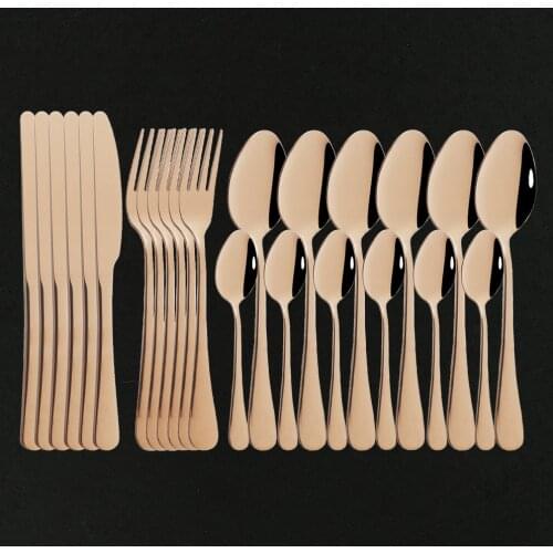 Rose Gold 24Pcs Dinnerware Set Stainless Steel Flatware Luxury Knife Fork Tea Spoon Kitchen Tableware Set Silverware Gift Box