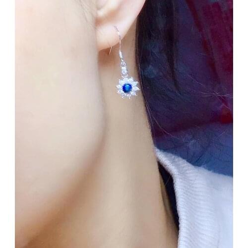 Natural black opal gem earrings 925 silver Natural gemstone drop earring elegant round small sunflower women party fine jewelry