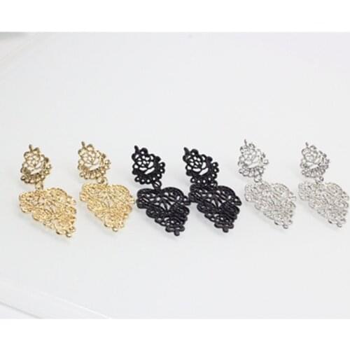 Elegant Hollow Lace Flower Earrings for Women Statement Eardrop Exquisite Metal Earring Fashion Jewelry Wholesale e049