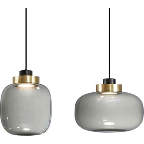 Modern Dinning Hanging Lamp Smoky Gray Glass Pendant Lights for Home Living Room Loft Decor Nordic Bedroom Led Lighting Fixture