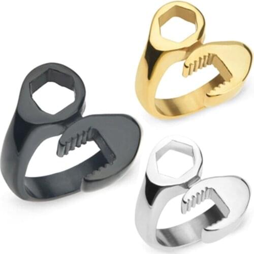 Heavy Metals Punk Rock Man Ring Adjustable Finger Ring Biker Mechanic Wrench Stereoscopic Trendy Style