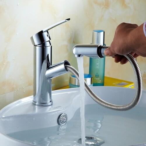 Vidric Basin Faucets Brass Chrome Bathroom Sink Pull Out Faucet Single Lever Swivel Spout Toilet Bathbasin Vessel Mixer Water Ta