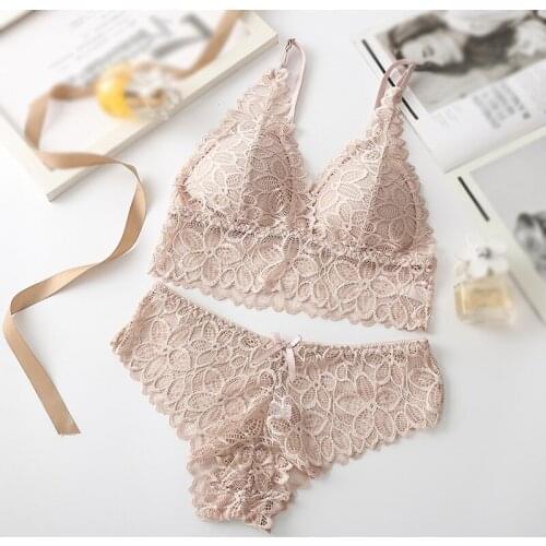 Women French Bra Comfortable No Steel Ring Sexy Lace Underwear Two-Piece Suit Ladies Underwear Suit
