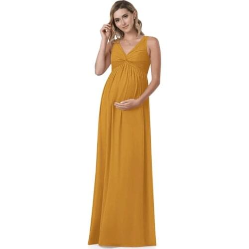 CloverBridal V Neck Empire Waistline Maternity Bridesmaid Dresses Floor Length A-line robe de soirée de mariage WB9928