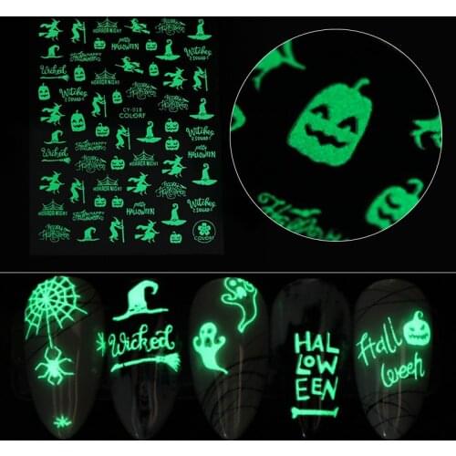 1Pc Luminous Adhesive Nail Stickers Noctilucence Party Stickers Creativity Halloween Christmas Party DIY Nail Art Decoration