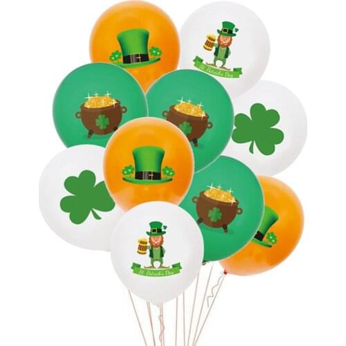 10pcs 12inch Clover Money Can Green Cap Uncle St Patricks Day Latex Balloon Saint Patrick Day Irish Festival Decor Ballon