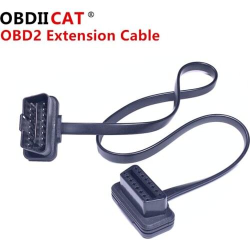 100pcs/lot Connector Cables Flat Thin As Noodle OBDII OBD 2 16Pin Male To Female OBD2 ELM 327 Extension Cable