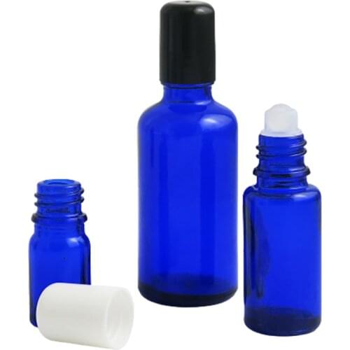 12 x 5ml 10ml 15ml 20ml 30ml 50ml 100ml Cobalt Blue Glass Roll on Containers 1/6OZ 1/3OZ 1/2OZ 1OZ Glass Roller Ball Containers