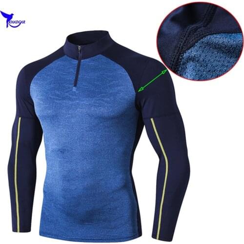 2020 Dry Fit Stand Collar Running Shirt Men Half Zipper Bodybuilding Sport T-shirt Long Sleeve Compression Gym Fitness Rashguard