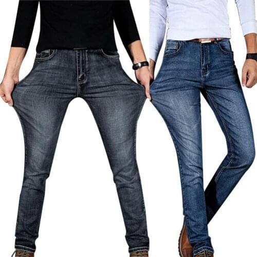 2020 Plus Size Fashion Men Slim Stretch Jeans Mid Rise Long Pants Denim Trousers Jeans Mid Rise Long Pants Denim Trousers Men