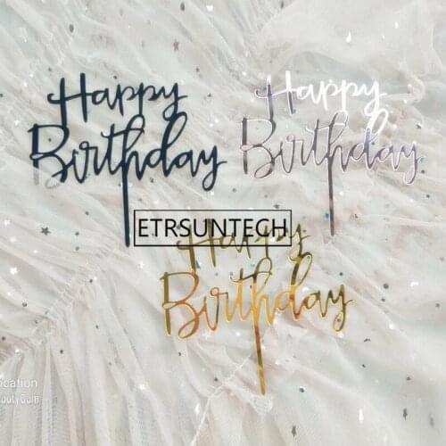 300pcs Cute Happy Birthday Rose Gold Cake Toppers Gold Glitter Acrylic Cupcake Flag Cake Decorations Party Gifts