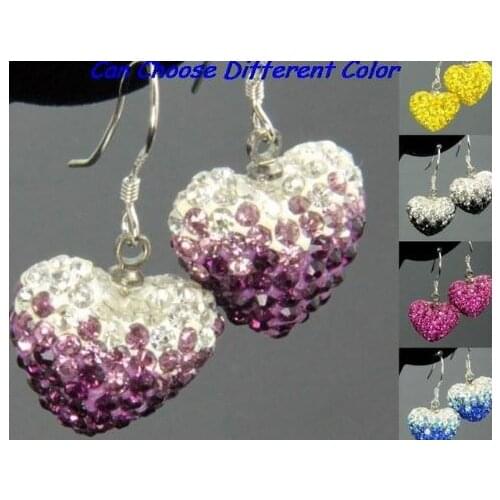 5pair/lot silver plated clay micro pave disco mix multicolor Beads Gradient Heart drop earrings crystal