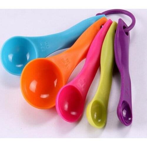 500sets/lot 5pcs/set Measuring Spoons Colorful Plastic (1/2.5/5/7.5/15ml) Measure Spoon Super Useful Sugar Cake Baking Spoon