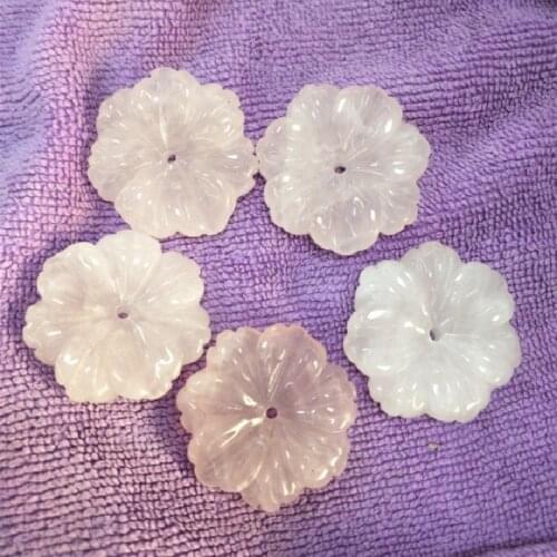 4PCS Natural Rose Quartz Stone Carving Flower Shape DIY Beads Jewelry Accessories Loose Findings Size 25MM 27MM