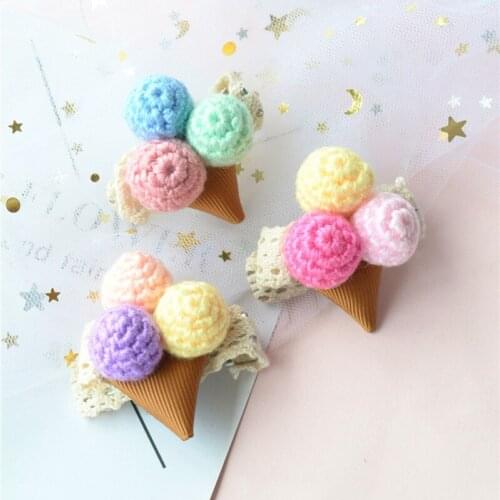 Boutique 15pcs Fashion Cute Crochet Icecream Cone Hairpins Pom Pom Barrettes Hair Clips Princess Headwear Girls Hair Accessories
