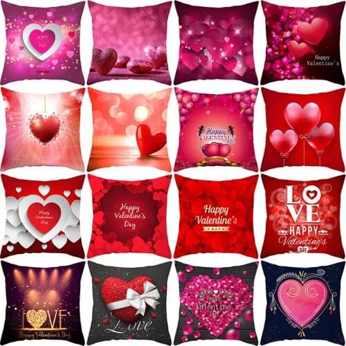Happy Valentines Day Polyester Decorative Cushions Pillow Red Rose Heart I Love You Letter Throw Pillows Case for Sofa Couch