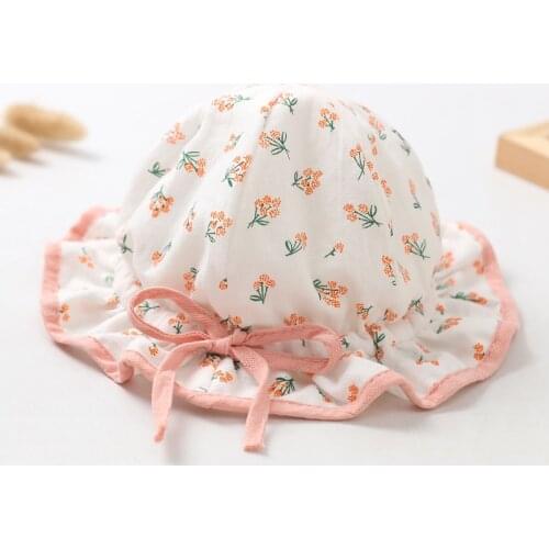 2021 New Lovely Summer Baby Girls Hat Cute Cotton Bucket Cap Dome Floral Kids Hats Newborn Accessories(for 1-18 Months Babies)