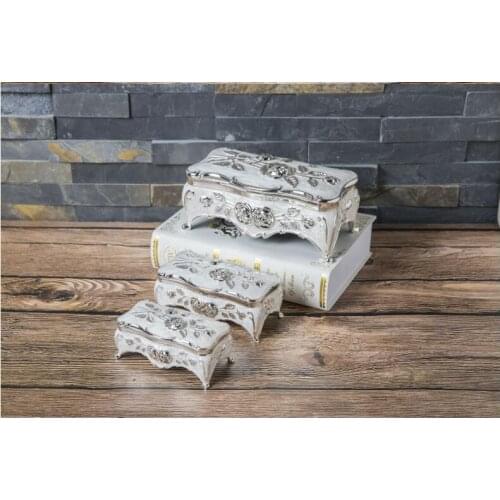 European rectangle silver white metal jewelry box metal tin box cotton pad holder stash box container box Z047