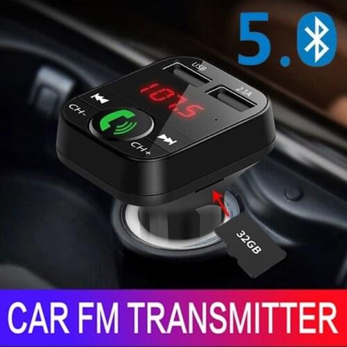 Car Bluetooth 5.0 FM Transmitter Wireless Handsfree Mic Audio Receiver Auto MP3 Player 2.1A Dual USB Fast Charger Accessories