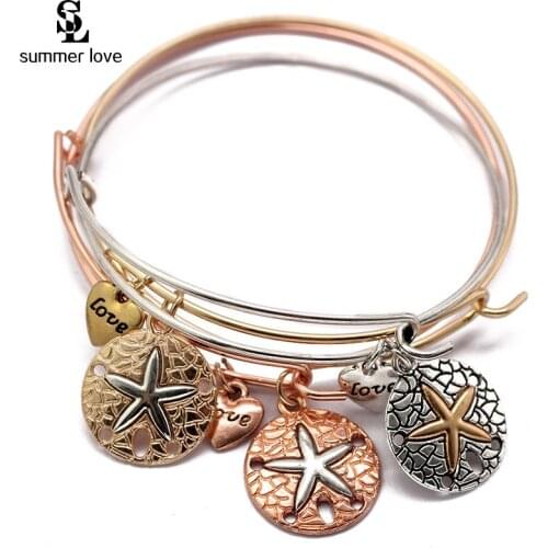 Hot Fashion Jewelry Expandable Wire Bracelet Bangle Starfish Hand Love Cuff Charm Bracelets For Women Men Handmade Wholesale