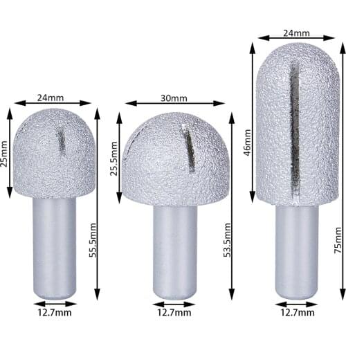 Hakkin 3Pcs Radius 12/15mm Lengthen Round Vacuum Brazed Diamond Router Bits Milling Cutter Blade For Stone Ceramic Plastic