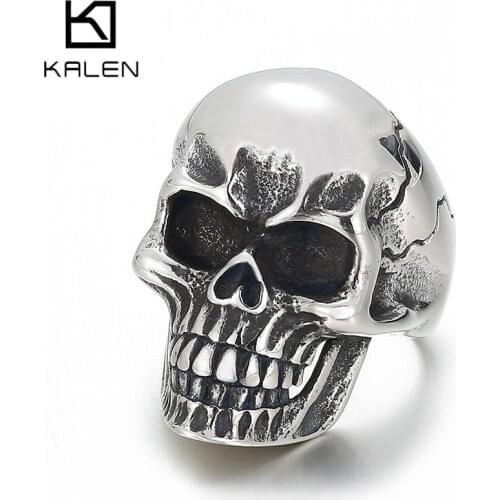 Kalen Vintage Gothic Style 6mm Mens Stainless Steel Skull Ring Charm Jewelry Accessories