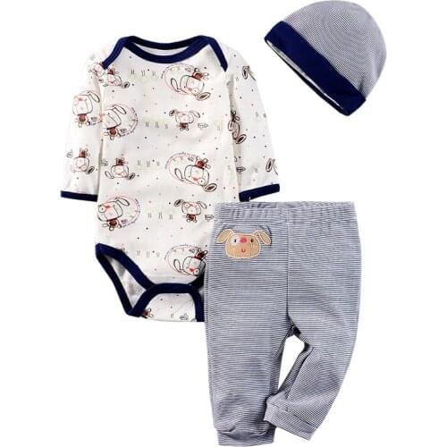 3 pieces/set Baby Boy Clothes Set Newborn Girls Bodysuit+Trousers+Bib/Cap Cotton Long Sleeve Infantil Baby Girl Outfit 0-12M