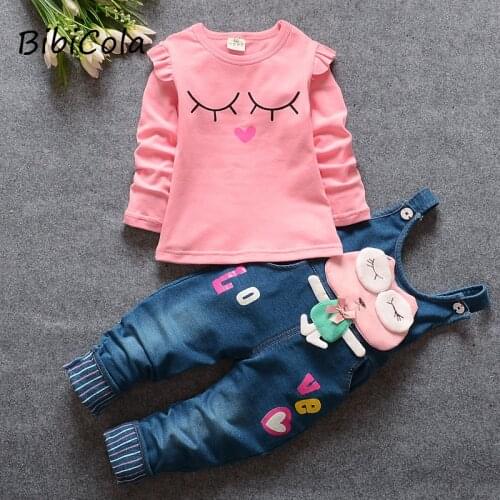 Newbron girls clothing sets 2pcs baby girls autumn cotton long sleeve clothing infant girls strap pants clothes sets