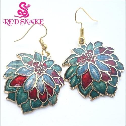 RED SNAKE Fashion Jewelry Cloisonne Enamel Drop Earrings Charm Amazing Beautifully Shaped Flowers