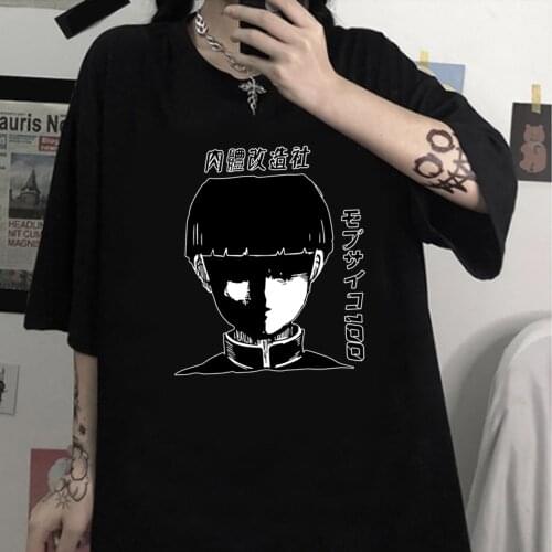 Hot Anime T-Shirt Men Cotton Mob Psycho 100 Anime Cool Mob Print T-shirt Short Clothes Hip Hop Tops Tees Mobu Saiko Hyaku
