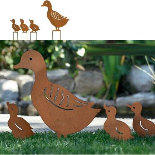 4pcs Metal Animal Yard Decor-Duck Shaped Garden Art for Outside Decor-Outdoor Decor Stake Accessories and Lawn Ornaments