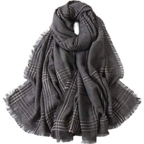 Fashion grid stripe Cotton scarf women muslim hijab shawls soft heavy scarves pashmina headband large size turbans 10pcs/lot