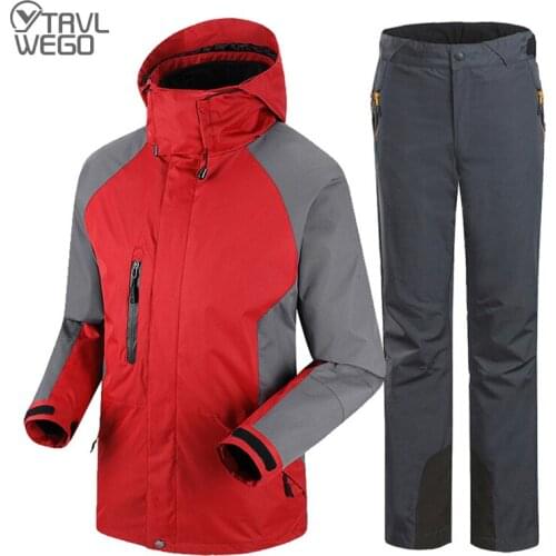 Man Winter Waterproof Thicken Skiing Jacket And Pants Set Camping Trekking Sport Hiking 3 In 1 Outdoor Coat&Trousers