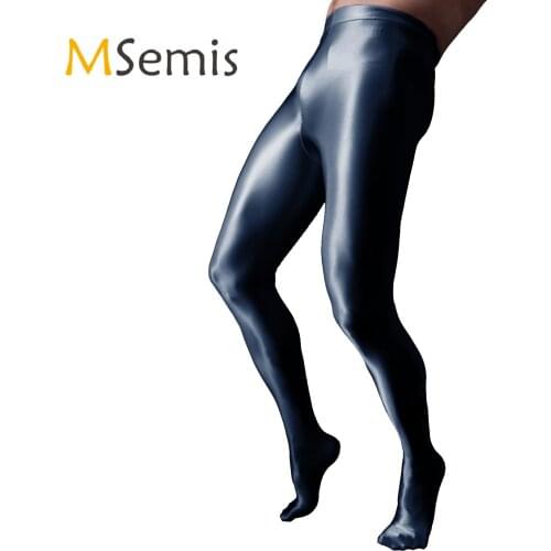 Mens Sexy Lingerie Tights Stockings Bulge Pouch Erotic Glossy Pantyhose Mid Waist Elastic Waistband Gay Male Sexy Leggings Pants