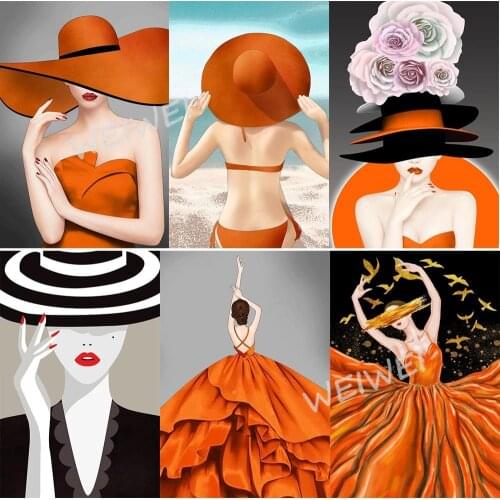 5D Diy Art Diamond Painting Orange Series Beautiful Dress Woman Full Square/round Diamond Mosaic Embroidery Home Decoration