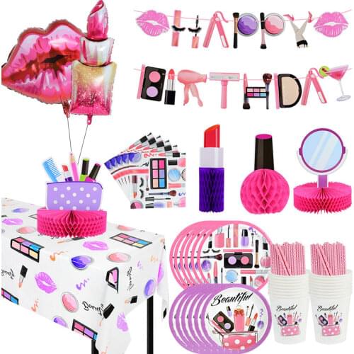 Pretty Decoration Make Up Birthday Party Decor Women Girls Favor Disposable Tableware Set Baby Shower Girl Birthday Party Suppli