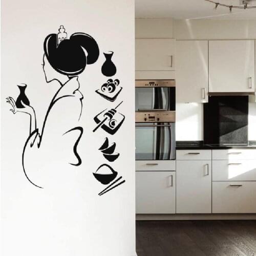 Wall Decal Geisha Beauty Salon Girl Vinyl Sticker Manga Oriental Japan Japanese Home DIY Decor Art Bedroom Design Poster WW-205