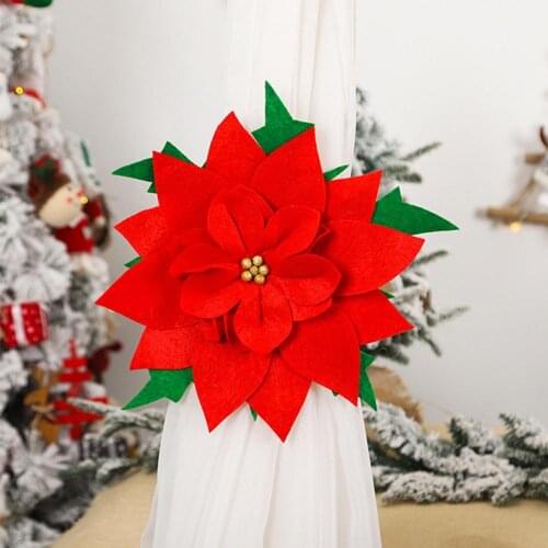 Non-woven Fabric Christmas Flower Shape Curtain Buckle Tieback Xmas Window Decor Curtain Tieback Window Treatment Curtain Rope