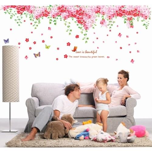 Extra Large Romantic Pink Sakura Flowers Wall Stickers Home Decor Cherry Blossoms Wall Decal Living Room Sofa Kitchen Decoration
