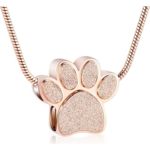 Stainless Steel Ashes Pet Dog/Cat Rose Gold Paw Print Cremation Urn Necklace Memorial Pendant