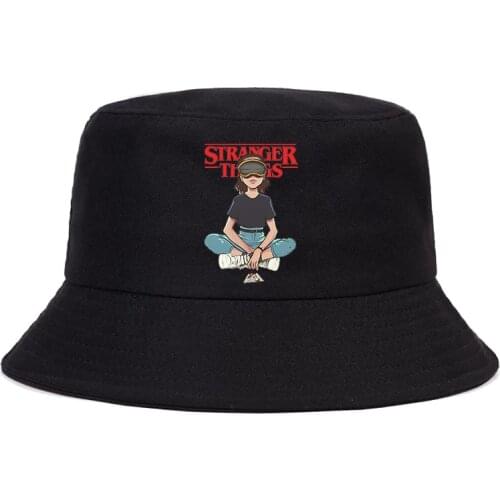 Stranger Things Season 3 hat Eleven Women Men Panama Bucket Cap The Design Flat Visor Fisherman Hat Harajuku Sun Hat