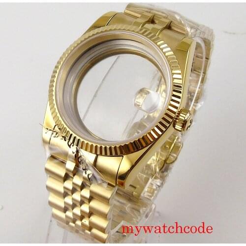 Full Gold Plated Parnis 36mm Watch Case Jubilee Strap Fit MIYOTA 8215 8205 821A ETA 2836 2824 Automatic Movement Sapphire Glass