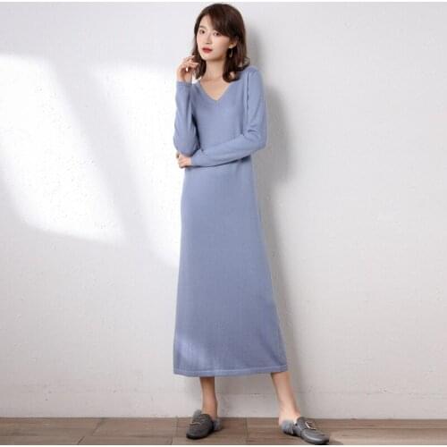 Sweater Women Dress Winter Cashmere Knitted Warm Vintage Dress Vestidos Long Sleeve Casual Office Lady Elegant Female Dresses